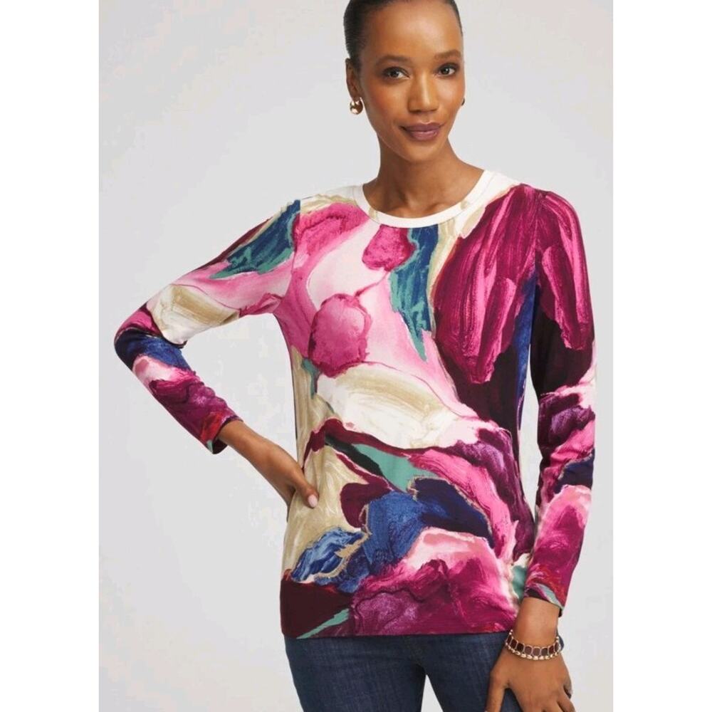 Chico's Artisanal Touch of Cool Layering Tee Long Sleeve Abstract